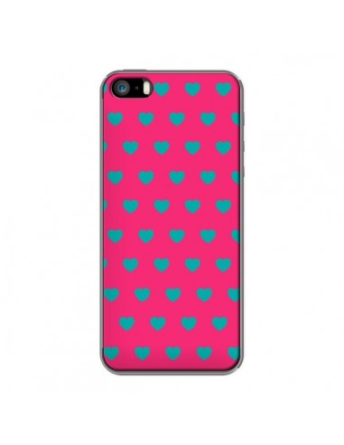 Coque iPhone 5/5S et SE Coeurs Bleus Fond Rose - Laetitia