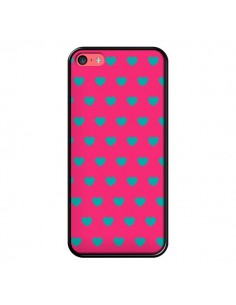 Coque iPhone 5C Coeurs Bleus Fond Rose - Laetitia