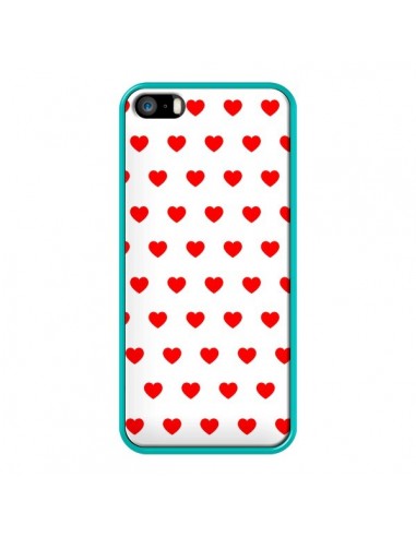 Coque iPhone 5/5S et SE Coeurs Rouges Fond Blanc - Laetitia