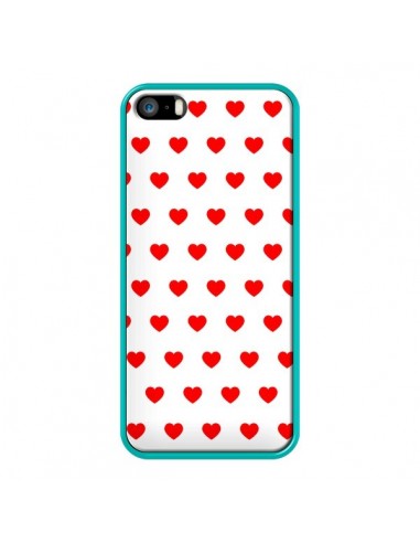 Coque iPhone 5/5S et SE Coeurs Rouges Fond Blanc - Laetitia