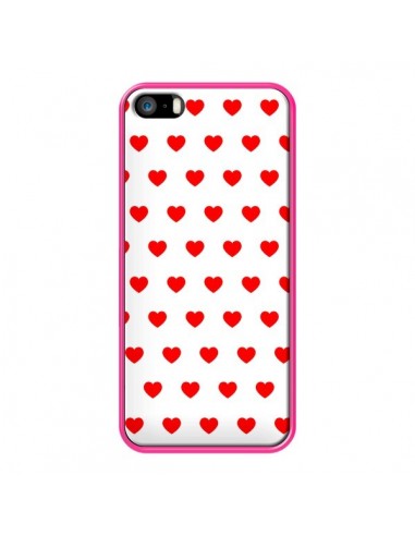 Coque iPhone 5/5S et SE Coeurs Rouges Fond Blanc - Laetitia