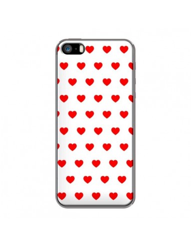 Coque iPhone 5/5S et SE Coeurs Rouges Fond Blanc - Laetitia