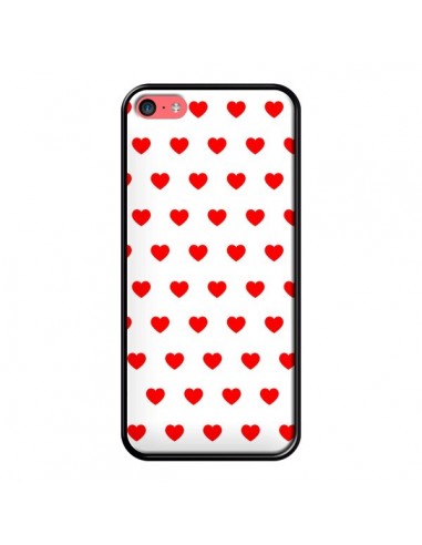 Coque iPhone 5C Coeurs Rouges Fond Blanc - Laetitia