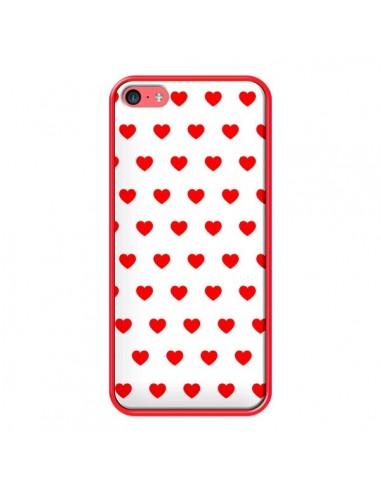 Coque iPhone 5C Coeurs Rouges Fond Blanc - Laetitia