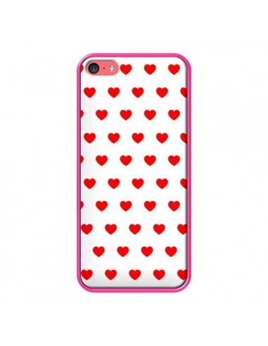 Coque iPhone 5C Coeurs Rouges Fond Blanc - Laetitia