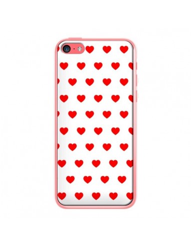 Coque iPhone 5C Coeurs Rouges Fond Blanc - Laetitia