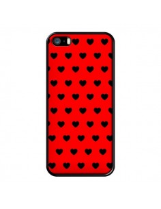 Coque iPhone 5/5S et SE Coeurs Noirs Fond Rouge - Laetitia