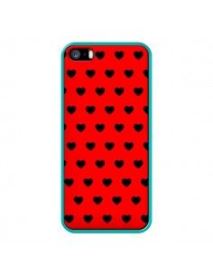 Coque iPhone 5/5S et SE Coeurs Noirs Fond Rouge - Laetitia 2