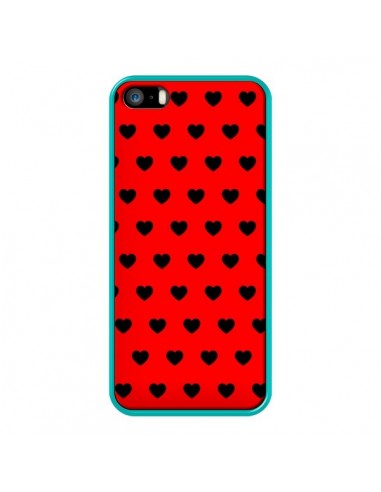 Coque iPhone 5/5S et SE Coeurs Noirs Fond Rouge - Laetitia