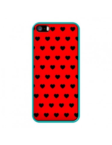Coque iPhone 5/5S et SE Coeurs Noirs Fond Rouge - Laetitia