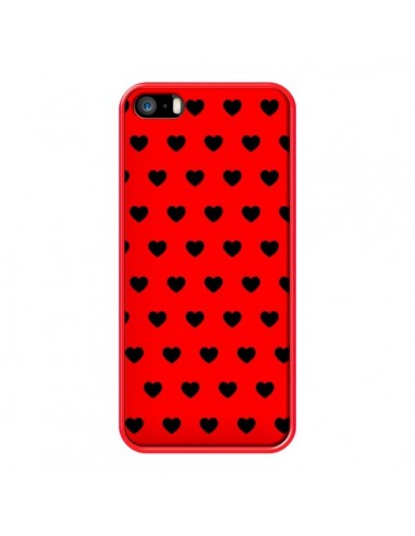Coque iPhone 5/5S et SE Coeurs Noirs Fond Rouge - Laetitia