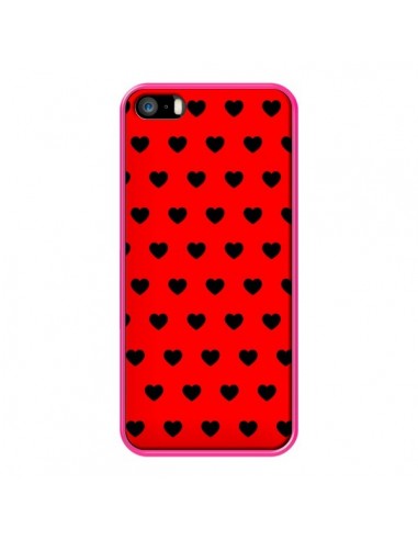 Coque iPhone 5/5S et SE Coeurs Noirs Fond Rouge - Laetitia