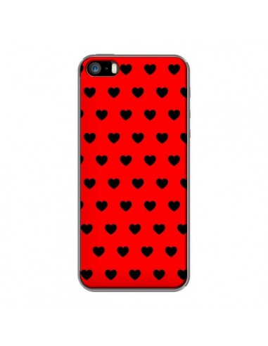 Coque iPhone 5/5S et SE Coeurs Noirs Fond Rouge - Laetitia