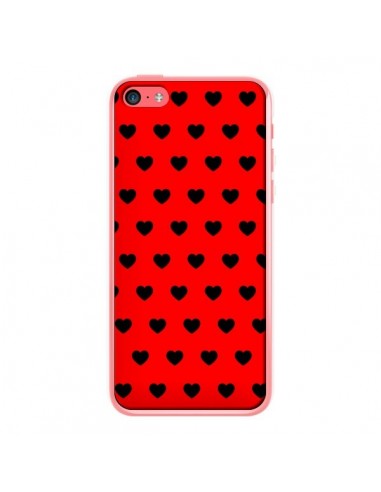 Coque iPhone 5C Coeurs Noirs Fond Rouge - Laetitia