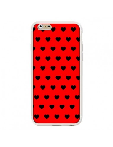 Coque iPhone 6 et 6S Coeurs Noirs Fond Rouge - Laetitia