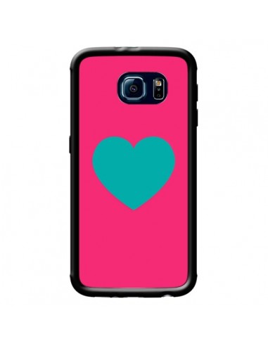 Coque Coeur Bleu Fond Rose pour Samsung Galaxy S6 - Laetitia