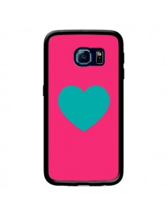 Coque Coeur Bleu Fond Rose pour Samsung Galaxy S6 Edge -...