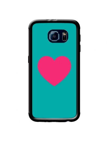 Coque Coeur Rose Fond Bleu pour Samsung Galaxy S6 - Laetitia