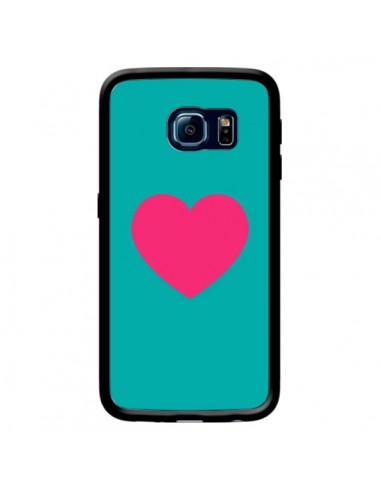 Coque Coeur Rose Fond Bleu pour Samsung Galaxy S6 Edge - Laetitia