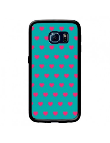 Coque Coeurs Roses Fond Bleu pour Samsung Galaxy S6 Edge - Laetitia