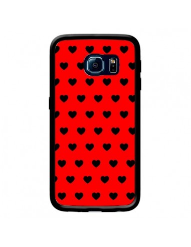 Coque Coeurs Noirs Fond Rouge pour Samsung Galaxy S6 Edge - Laetitia