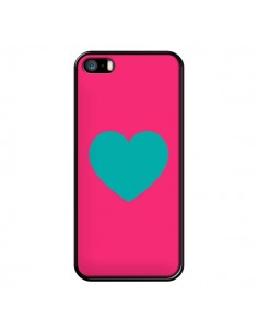 Coque iPhone 5/5S et SE Coeur Bleu Fond Rose - Laetitia