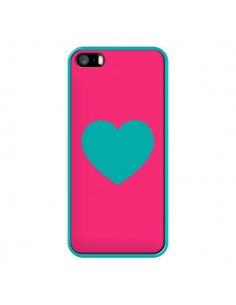 Coque iPhone 5/5S et SE Coeur Bleu Fond Rose - Laetitia 2