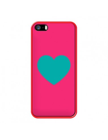 Coque iPhone 5/5S et SE Coeur Bleu Fond Rose - Laetitia