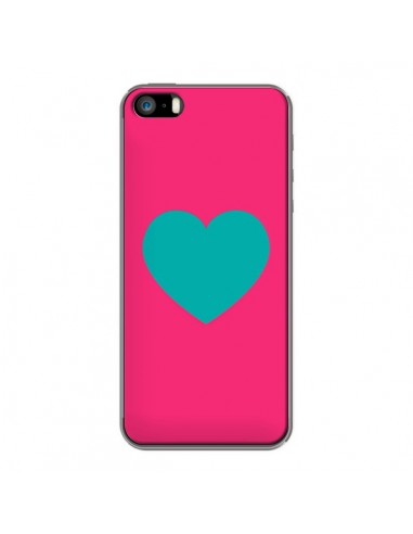 Coque iPhone 5/5S et SE Coeur Bleu Fond Rose - Laetitia