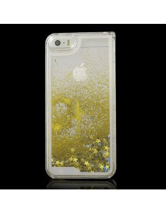 Coque Liquide avec Paillettes et Etoiles Doré pour iPhone 5/5S