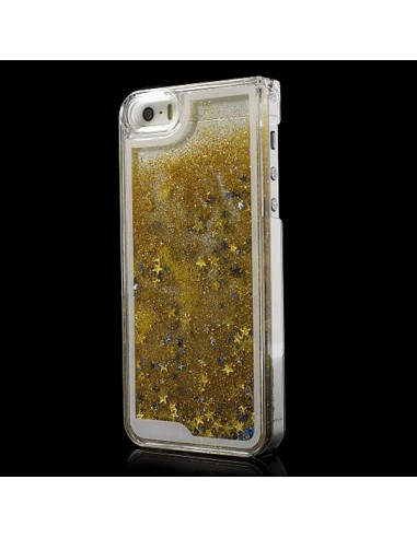 Coque Liquide avec Paillettes et Etoiles Doré pour iPhone 5/5S