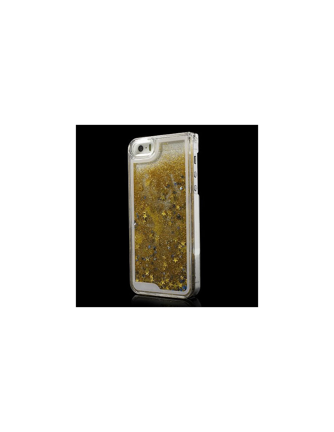 Coque Liquide avec Paillettes et Etoiles Doré pour iPhone 5/5S