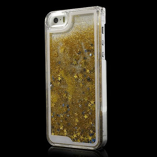 Coque Liquide avec Paillettes et Etoiles Doré pour iPhone 5/5S