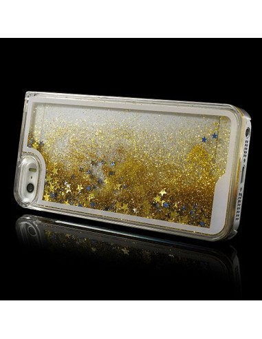 Coque Liquide avec Paillettes et Etoiles Doré pour iPhone 5/5S
