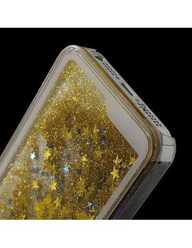 Coque Liquide avec Paillettes et Etoiles Doré pour iPhone 5/5S