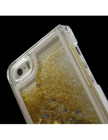 Coque Liquide avec Paillettes et Etoiles Doré pour iPhone 5/5S