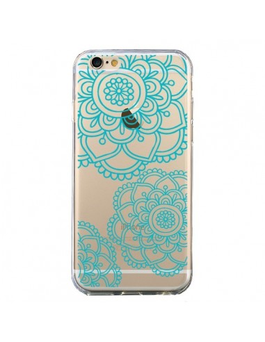 Coque iPhone 6 et 6S Mandala Bleu Aqua Doodle Flower Transparente - Sylvia Cook