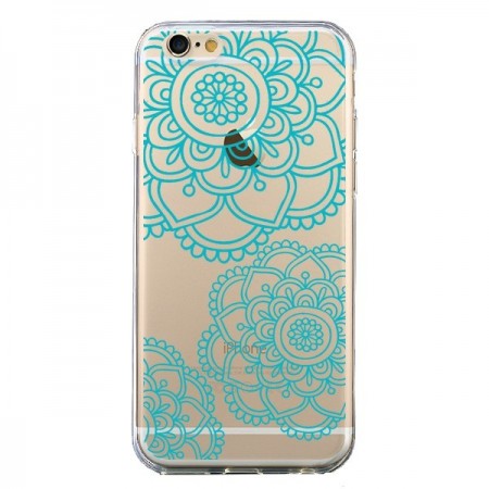 Coque iPhone 6 et 6S Mandala Bleu Aqua Doodle Flower Transparente - Sylvia Cook