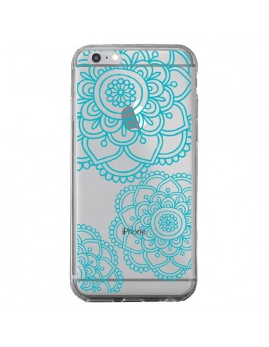 Coque iPhone 6 Plus et 6S Plus Mandala Bleu Aqua Doodle Flower Transparente - Sylvia Cook