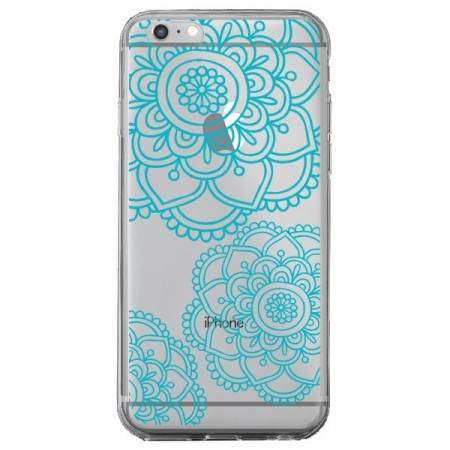 Coque iPhone 6 Plus et 6S Plus Mandala Bleu Aqua Doodle Flower Transparente - Sylvia Cook