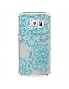 Coque Mandala Bleu Aqua Doodle Flower Transparente pour...