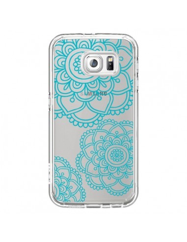 Coque Mandala Bleu Aqua Doodle Flower Transparente pour Samsung Galaxy S6 - Sylvia Cook