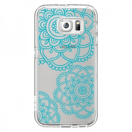 Coque Mandala Bleu Aqua Doodle Flower Transparente pour Samsung Galaxy S6 - Sylvia Cook