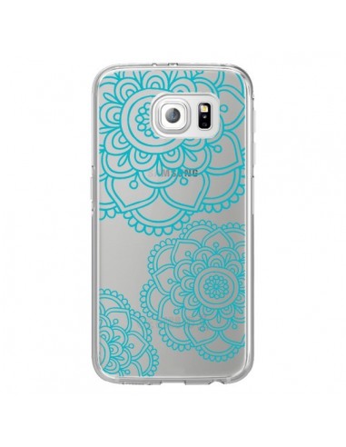 Coque Mandala Bleu Aqua Doodle Flower Transparente pour Samsung Galaxy S6 Edge - Sylvia Cook