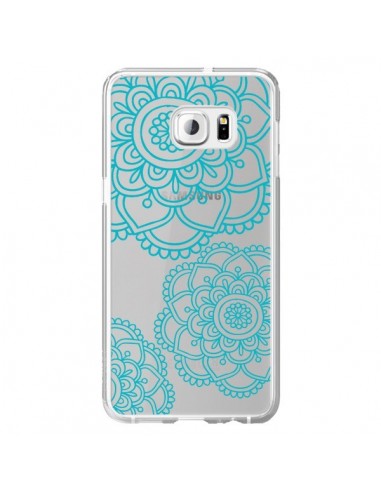 Coque Mandala Bleu Aqua Doodle Flower Transparente pour Samsung Galaxy S6 Edge Plus - Sylvia Cook