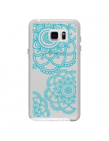 Coque Mandala Bleu Aqua Doodle Flower Transparente pour Samsung Galaxy Note 5 - Sylvia Cook