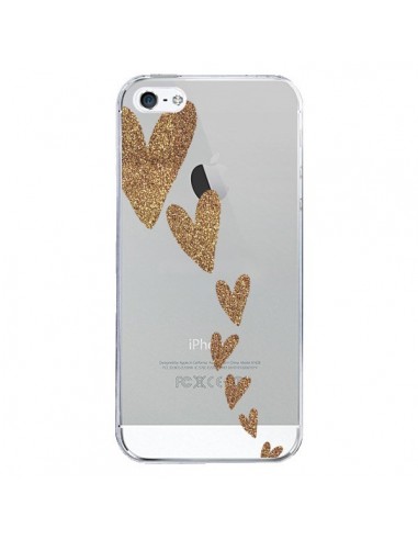 Coque iPhone 5/5S et SE Coeur Falling Gold Hearts Transparente - Sylvia Cook