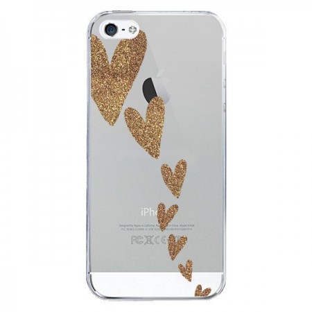 Coque iPhone 5/5S et SE Coeur Falling Gold Hearts Transparente - Sylvia Cook
