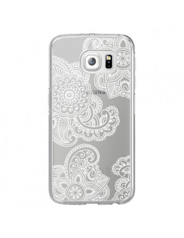 Coque Lacey Paisley Mandala Blanc Fleur Transparente pour Samsung Galaxy S6 Edge - Sylvia Cook