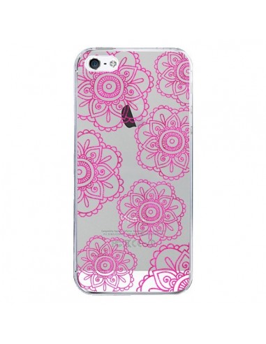 Coque iPhone 5/5S et SE Pink Doodle Flower Mandala Rose Fleur Transparente - Sylvia Cook